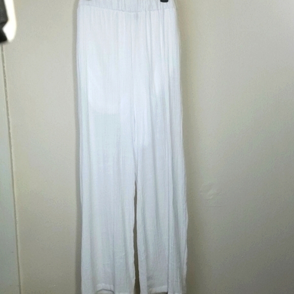 Pants Wide Leg Palazzo White Pull on High rise Lightweight Beachy NEW - Picture 1 of 6